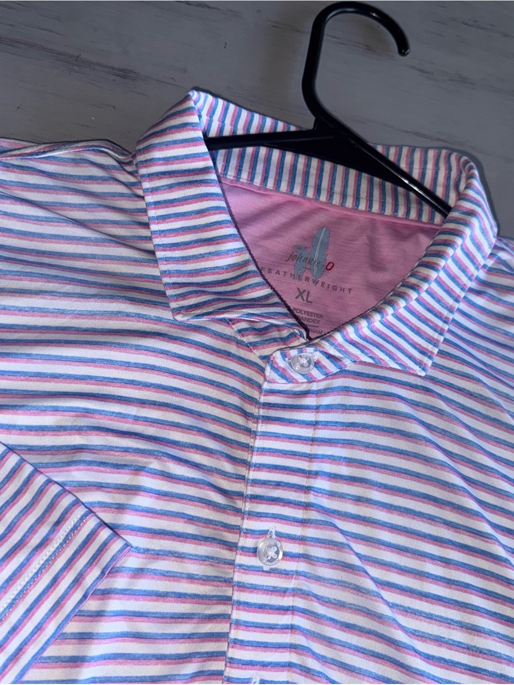 Johnnie-O Featherweight Pink Blue Stripe Performance Polo XL